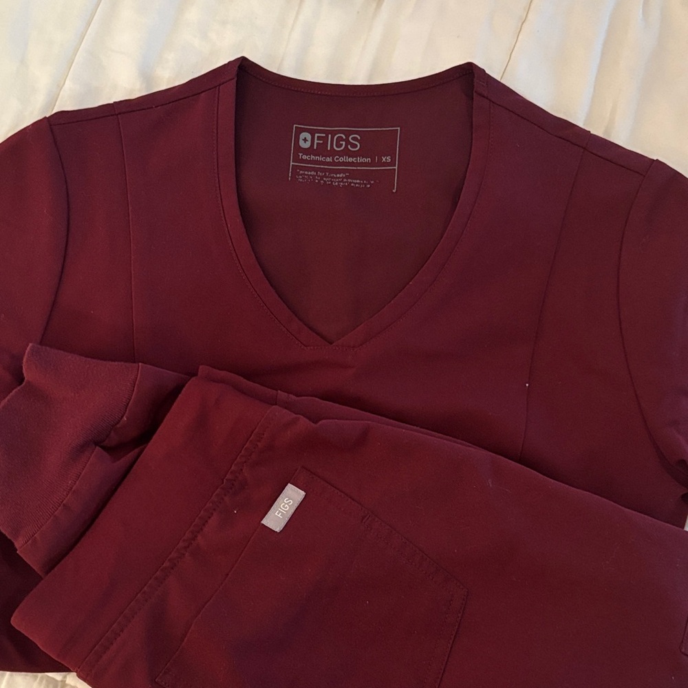 Figs Burgundy V-Neck Scrub Set